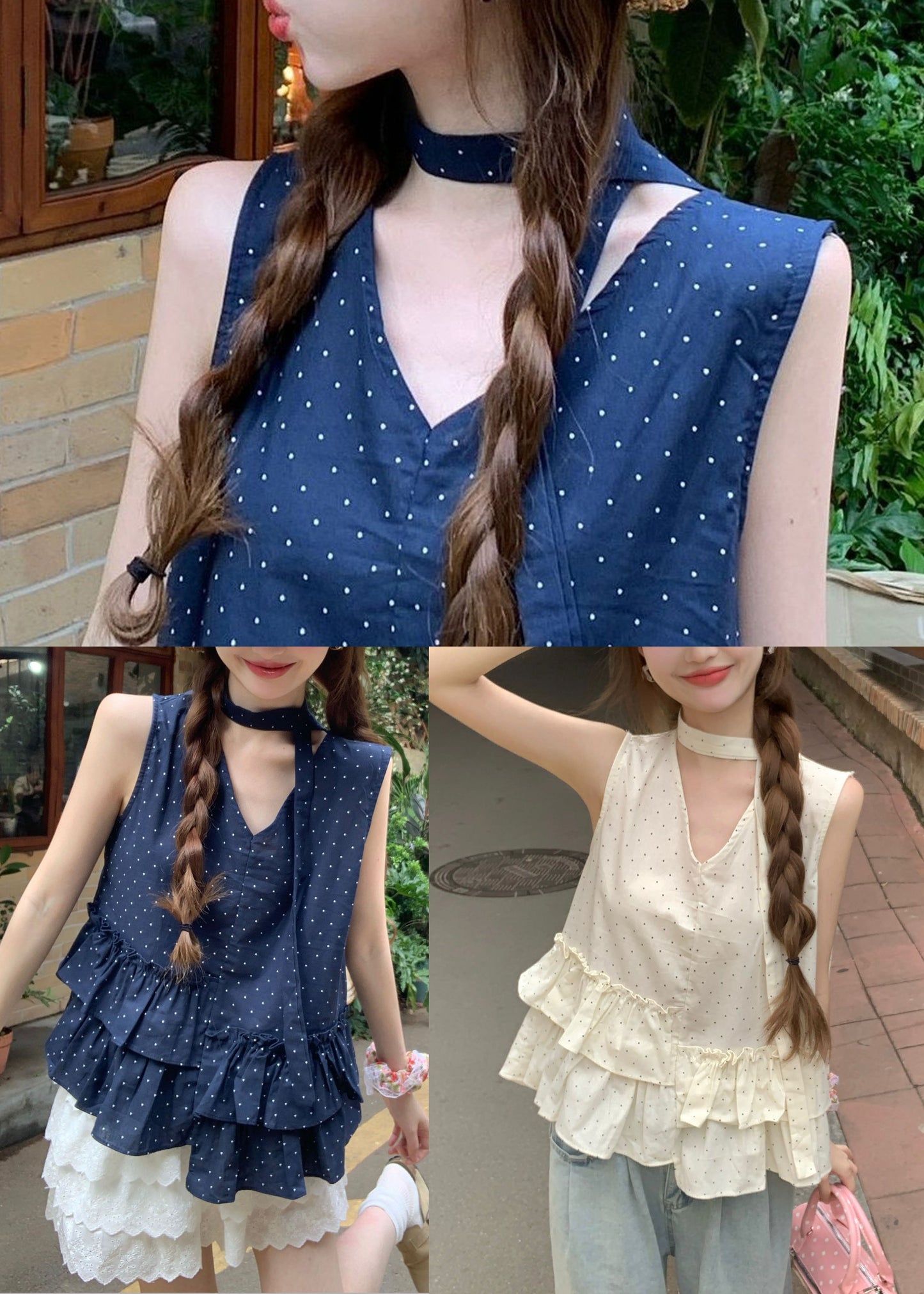 Elegante top de tirantes de algodón con estampado de volantes en beige sin mangas