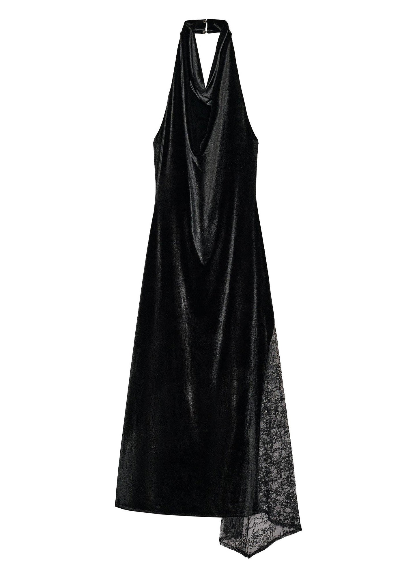 Stylish Black Backless Halter Velvet Long Dresses Sleeveless