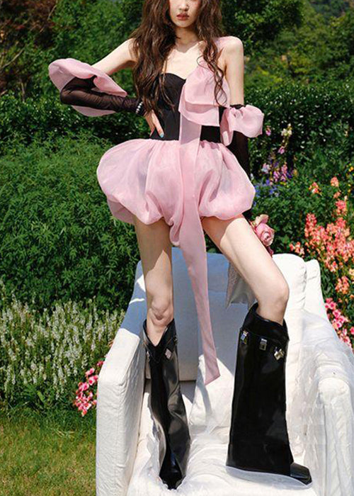 Stylish Black Bow Patchwork Cotton Mini Jumpsuit Summer