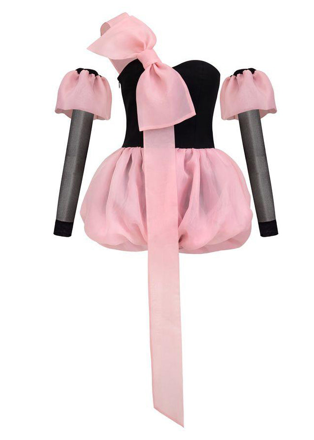 Stylish Black Bow Patchwork Cotton Mini Jumpsuit Summer