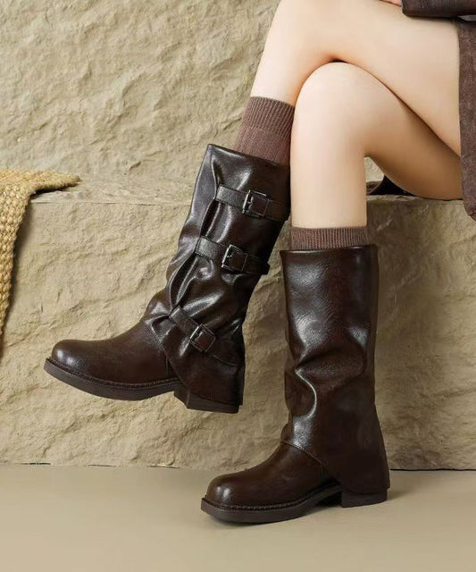 Botas gruesas con estilo de piel sintética negra con empalmes