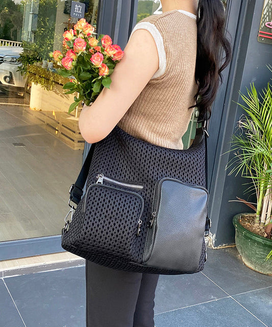 Stylish Black Hollow Out Pockets Cotton Versatile Backpack Bag