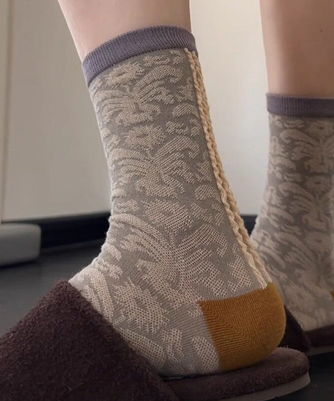 Stylish Black Jacquard Cotton Mid Calf Socks
