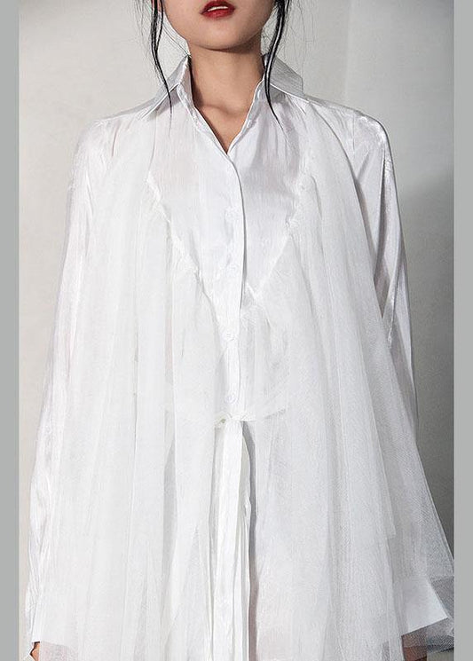 Stylish Black Patchwork Tulle tie waist asymmetrical design Summer Top - SooLinen