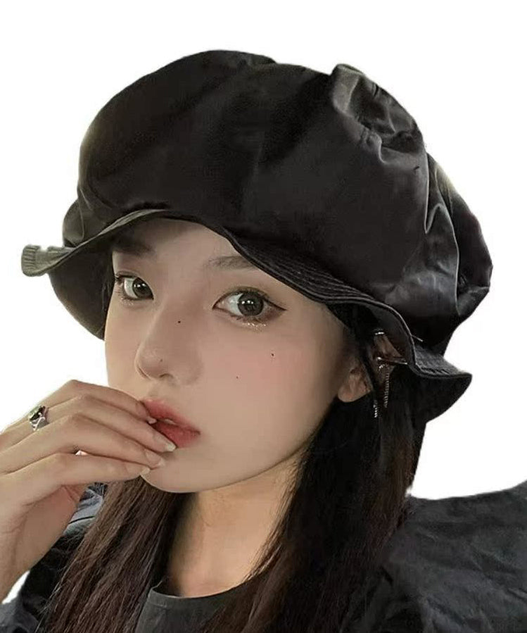 Stylish Black Wrinkled Versatile Beret Hat