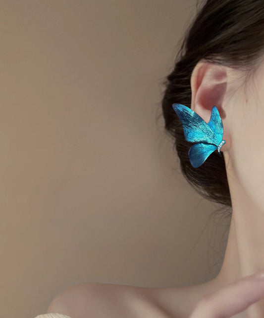 Elegantes pendientes de mariposa con circonitas de aleación de cobre azul