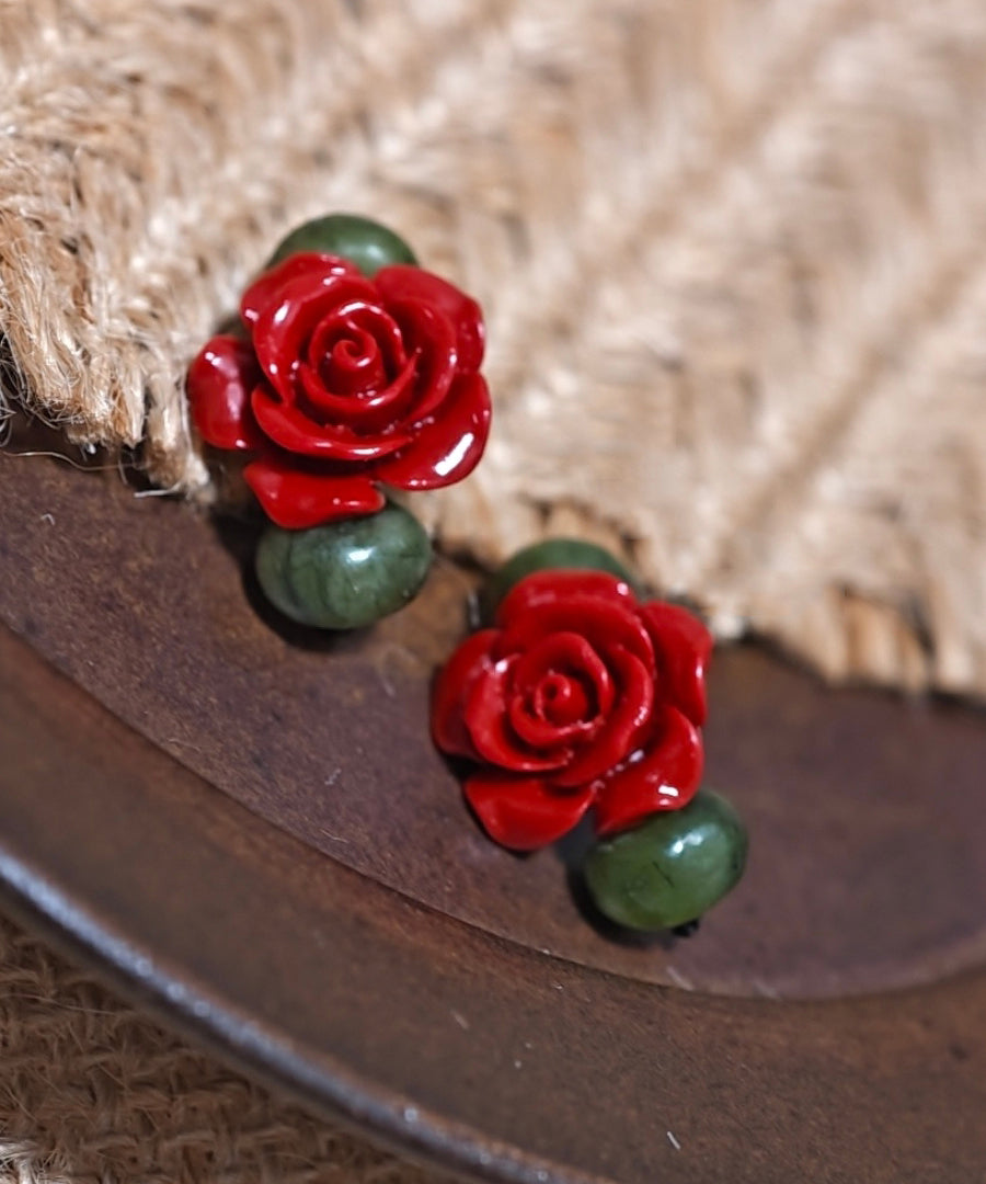 Stylish Colorblock Copper Gem Stone Shell Flowers Stud Earrings
