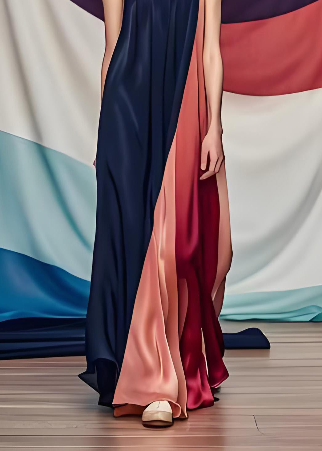 Stilvolles Colorblock One Shoulder Patchwork Seidenkleid Sommer