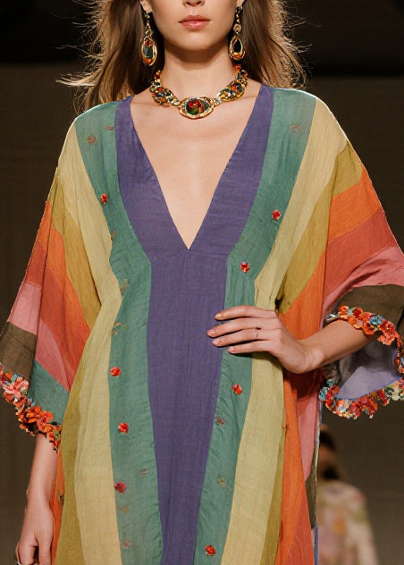 Stylish Colorblock Oversized Striped Cotton Long Dress Summer