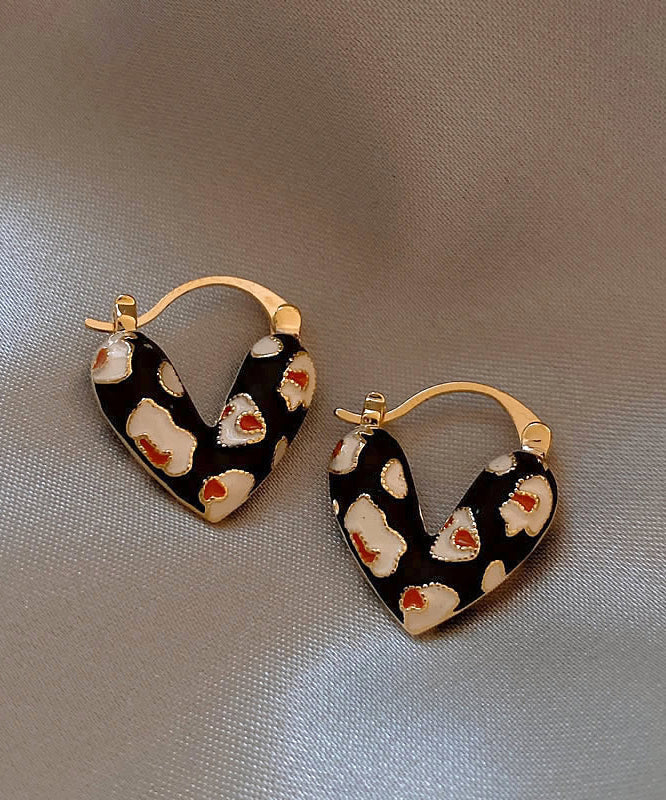 Elegantes pendientes de aro con diseño de amor en plata de ley dorada con bloques de color