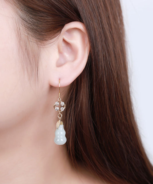 Stilvolle Cyan Sterling Silber Overgild Zirco Jade Gourd Tropfen Ohrringe