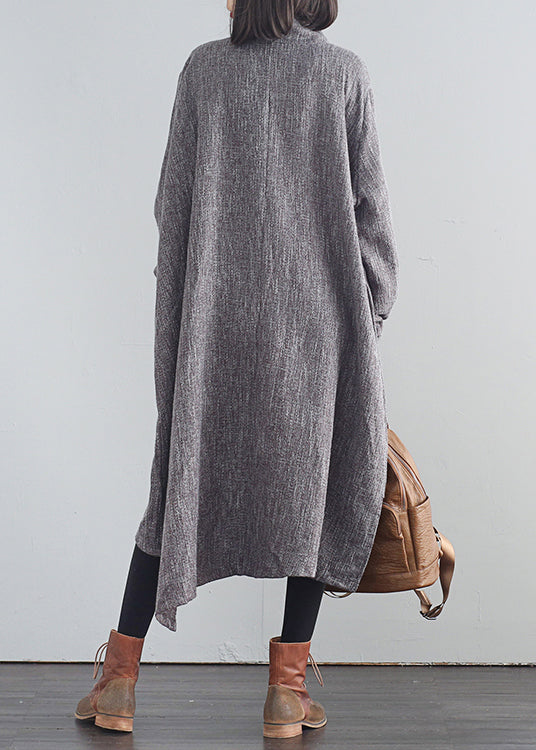 Stilvolle Dunkelgrau Rollkragen Asymmetrische Low High Design Baumwolle Lange Kleider Herbst