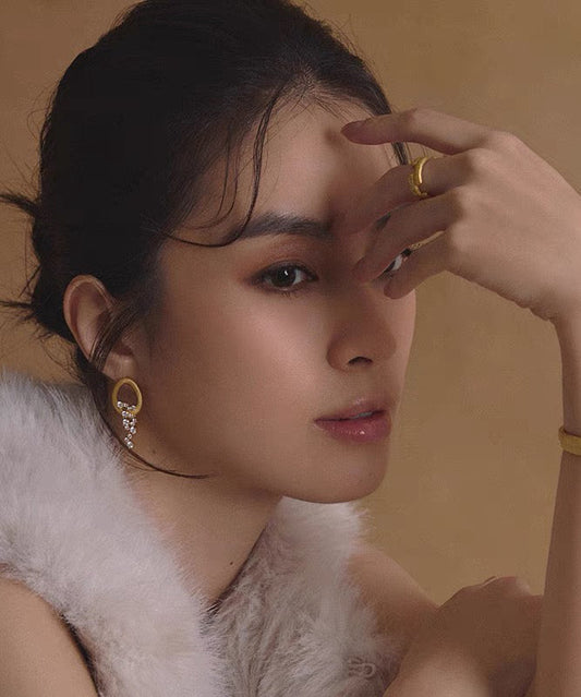 Stylish Gold Copper Overgild Zircon Tassel Drop Earrings