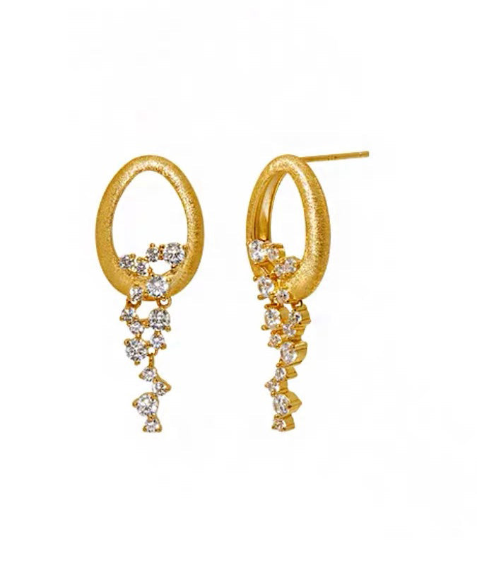 Stylish Gold Copper Overgild Zircon Tassel Drop Earrings