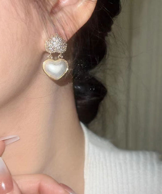 Elegantes pendientes colgantes de aleación de plata esterlina y oro con circonitas y perlas