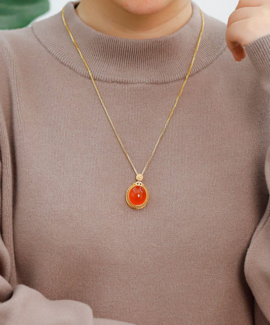 Elegante Halskette mit Anhänger aus Gold und Sterlingsilber mit Agade-Einlage