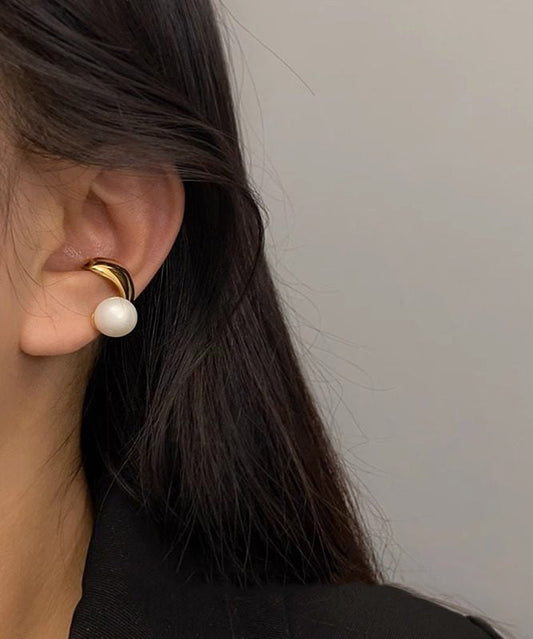 Stylish Golden With Pearl Ear Cuff Suitable For Those Without Ear Piercings