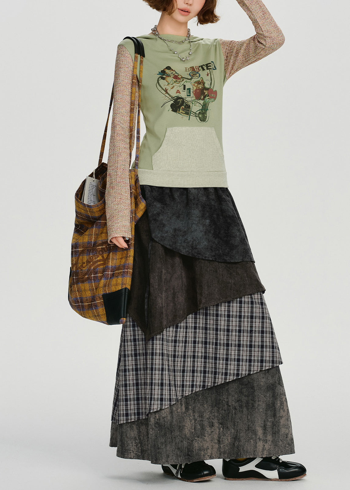 Sudadera con capucha de algodón con patchwork verde elegante para primavera