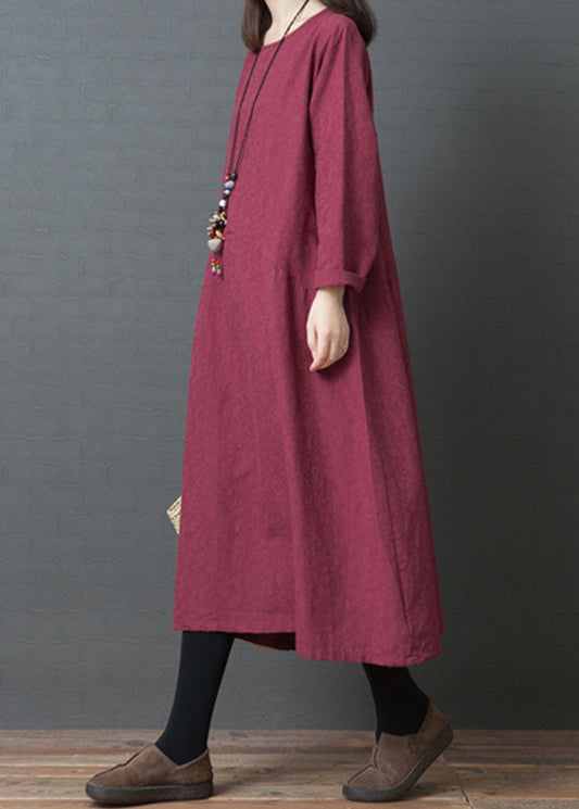 Stilvolle grüne O-Ausschnitt Patchwork Leinen Kleider Frühling