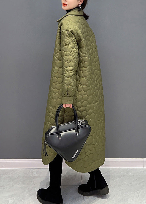 Stilvolle Grüne Peter Pan Kragen Warme Fleece Dicken Knopf Lange Parka Winter