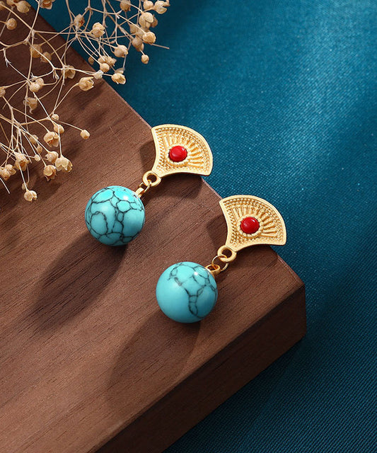 Stilvolle grüne Tropfenohrringe aus vergoldetem Sterlingsilber mit eingelegtem Türkis