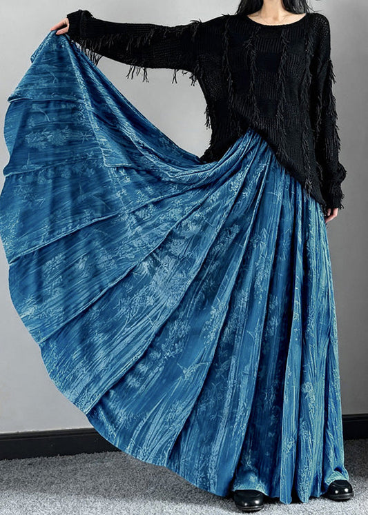 Stylish Khaki Jacquard Exra Large Hem Silk Velvet Skirts Spring