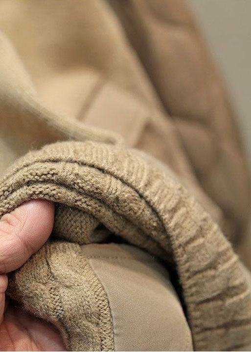 Stilvolle Khaki Rollkragen Tasche Patchwork Baumwolle Gefüllt Stricken Pullover