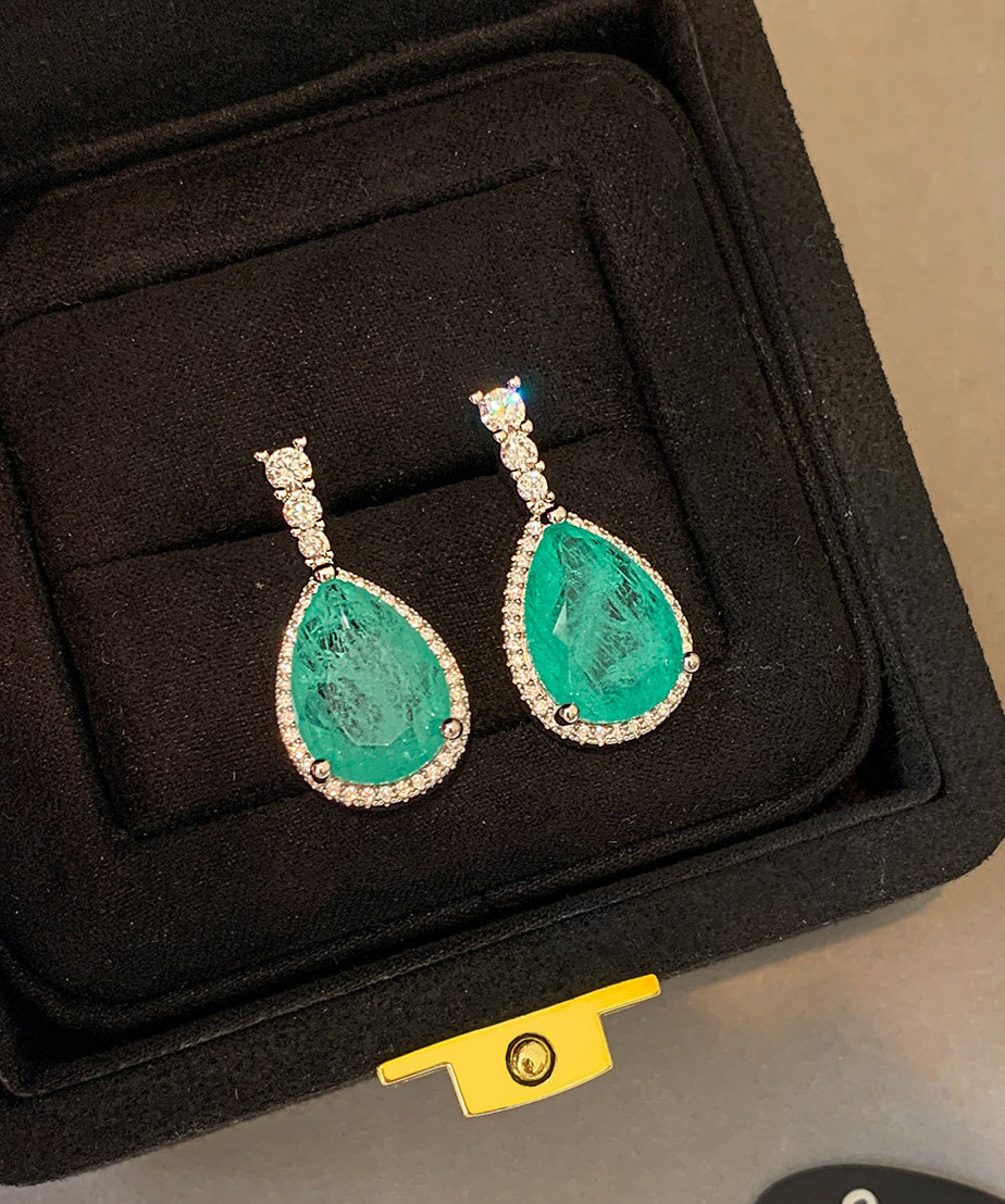 Stylish Lake Blue Teardrop Shape Zircon Drop Earrings