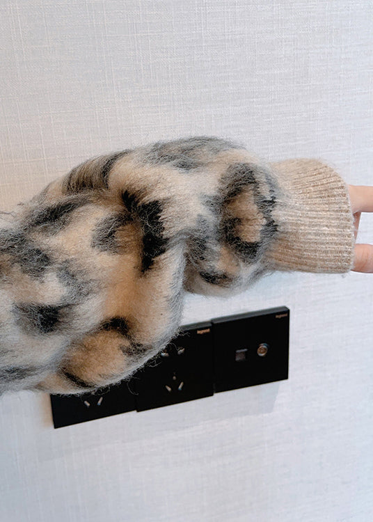 Stylish Leopard O-Neck Oversized Knit Sweaters Men Winter