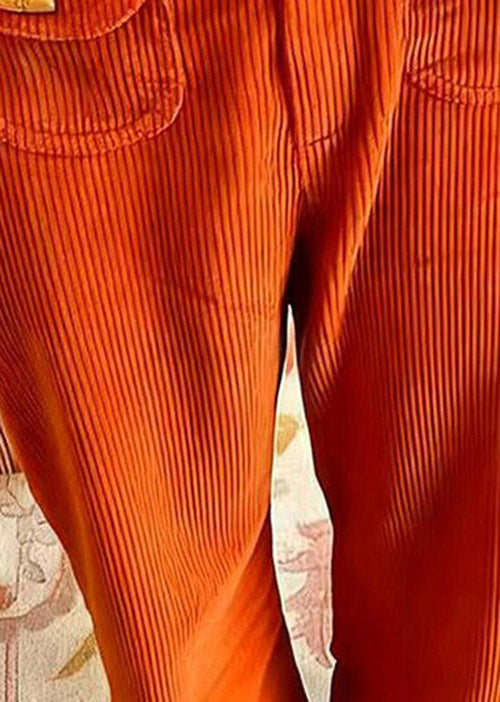 Stylish Orange Pockets High Waist Corduroy Pants Spring