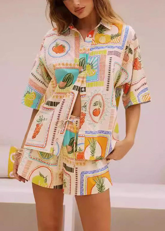 Stylish Peter Pan Collar Button Shirts And Shorts Two Pieces Set Summer