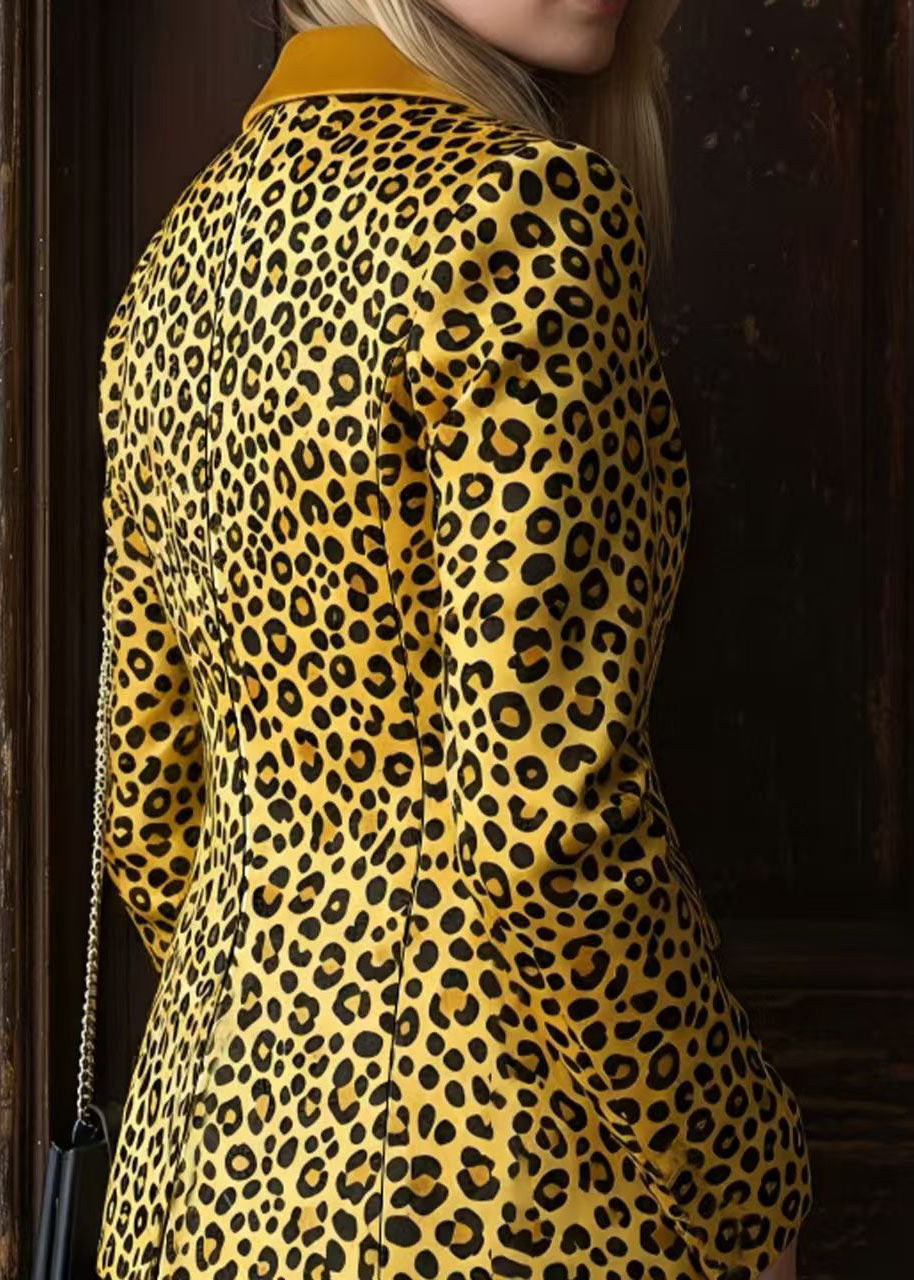 Stylish Peter Pan Collar Leopard Print Button Blazer Jackets Coat Fall
