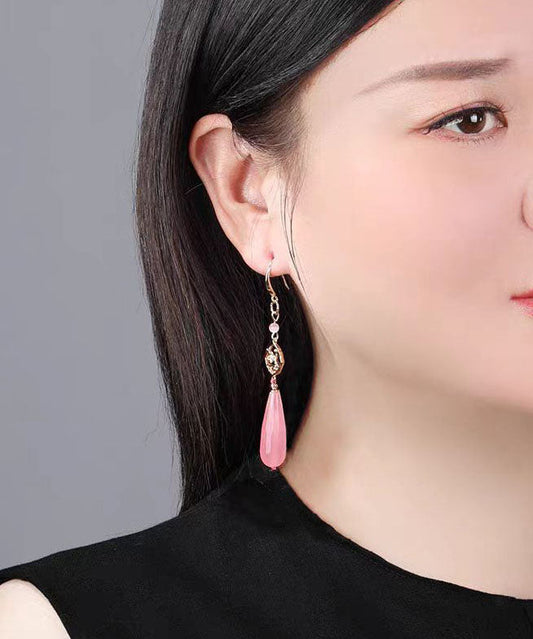 Elegantes pendientes de gota de agua de calcedonia en aleación de plata de ley rosa
