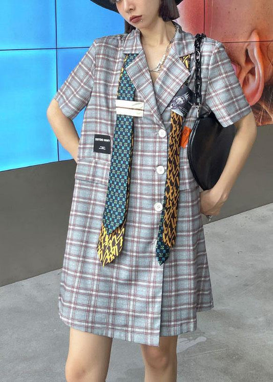 Stylish Plaid Peter Pan CollarButton Mini Dress Summer - SooLinen