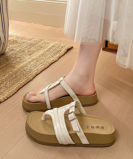 Stylish Platform Flip Flops Black Faux Leather