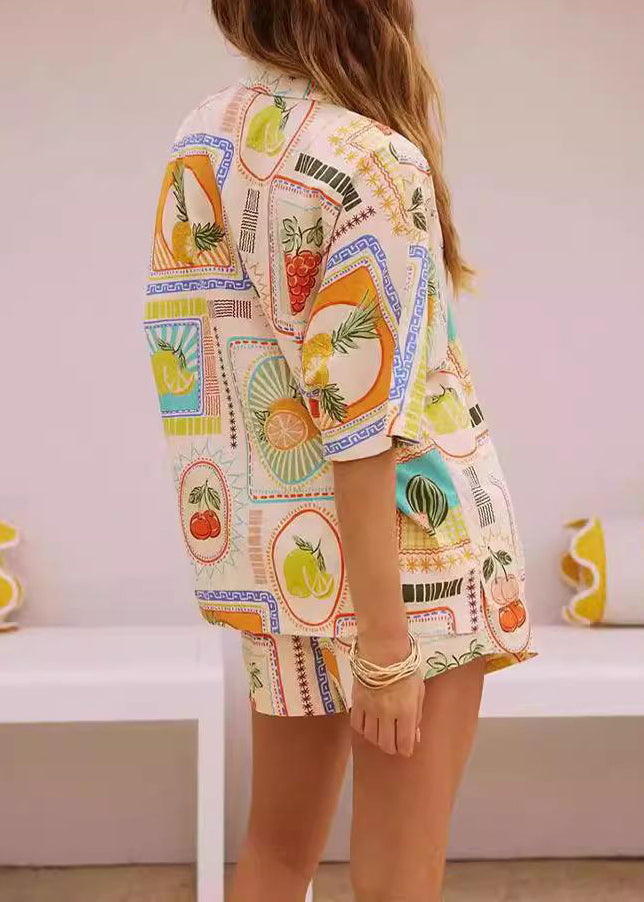 Stylish Print Button Shirts And Shorts Two Pieces Set Summer