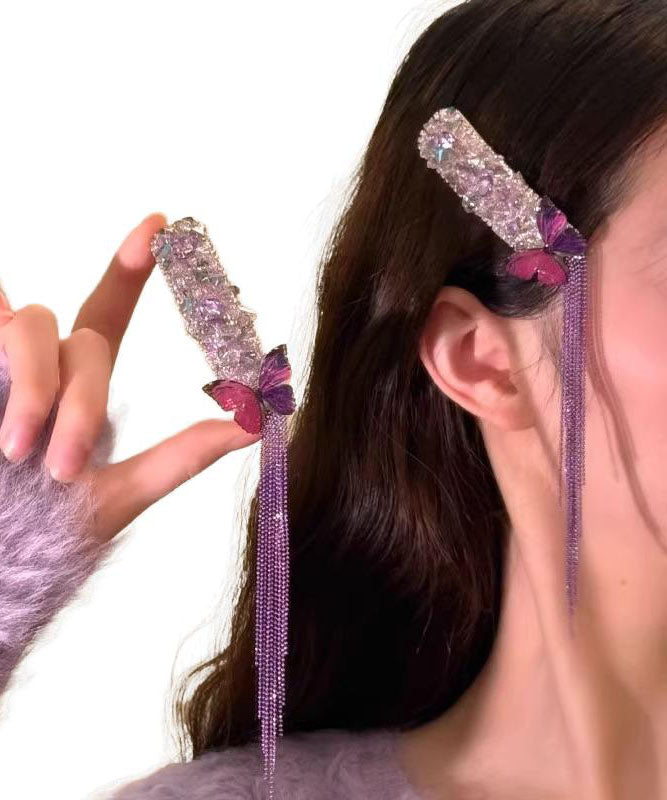 Stilvolle lila Haarnadel mit Schmetterlingsquaste aus Zirkonia-Legierung (einzeln)