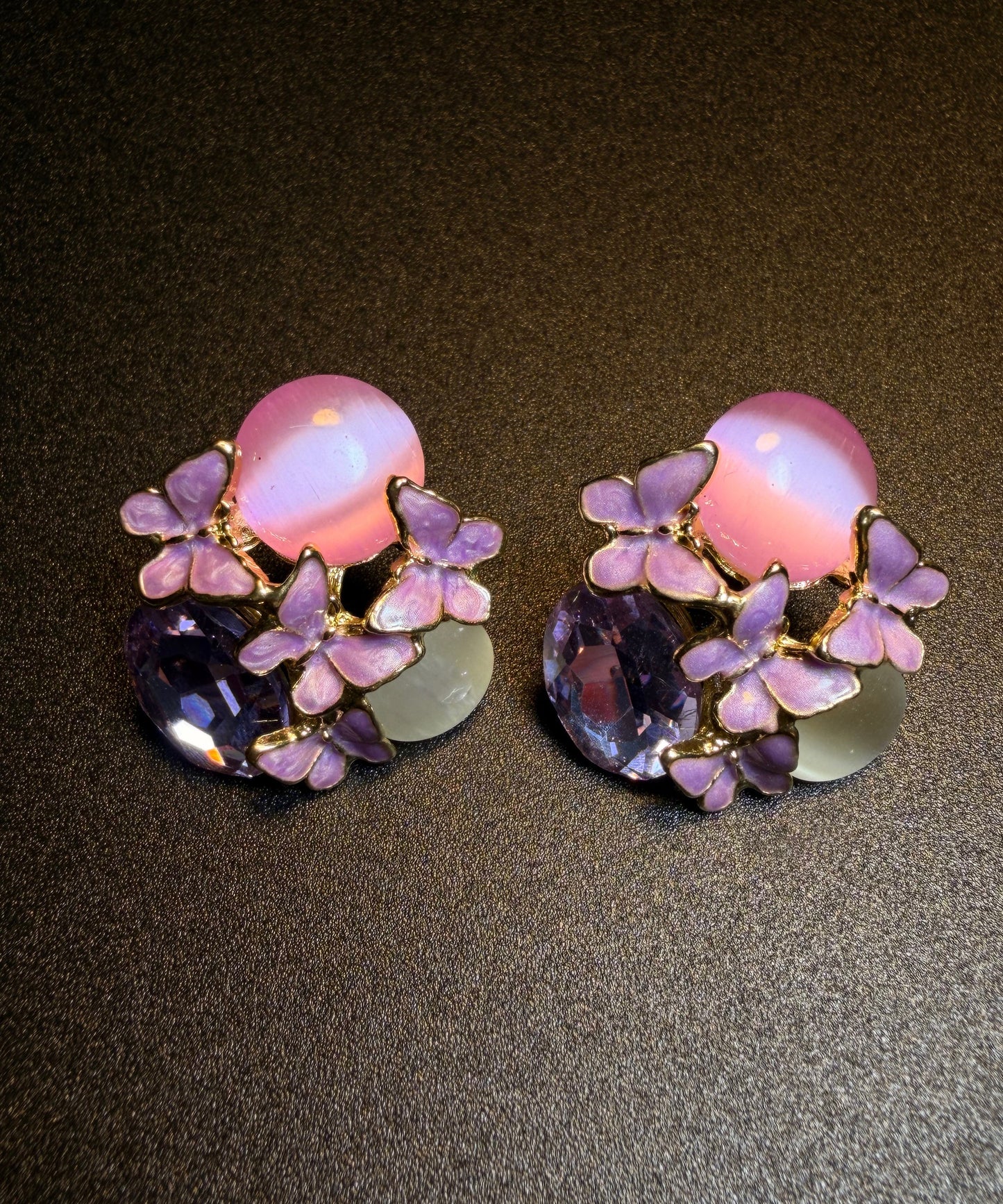 Stylish Purple Copper Overgild Crystal Iris Stud Earrings
