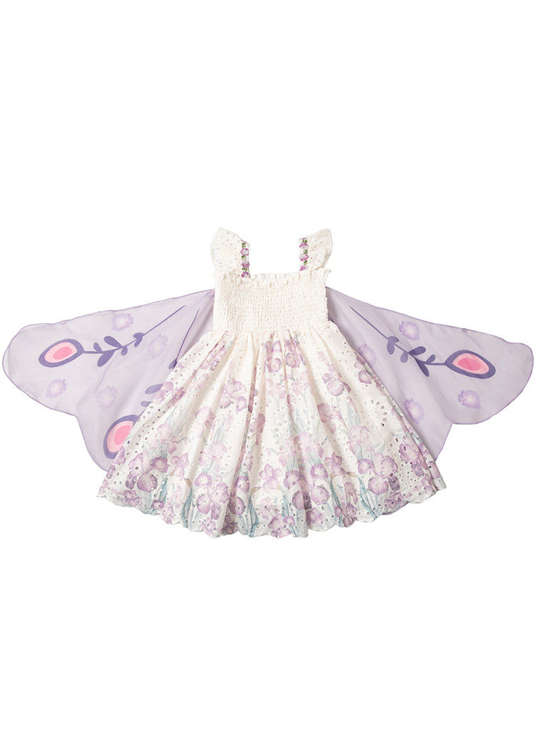 Stylish Purple Embroideried Butterfly Cotton Baby Girls Holiday Dress Summer