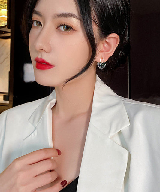 Elegantes pendientes de botón con circonitas Love y cobre dorado con arcoíris