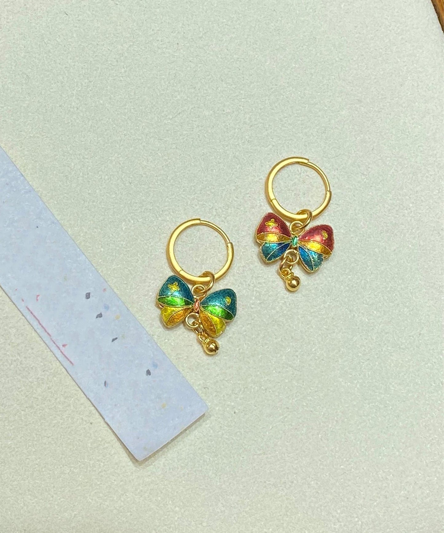 Stylish Rainbow Sterling Silver Overgild Butterfly Drip Glaze Hoop Earrings