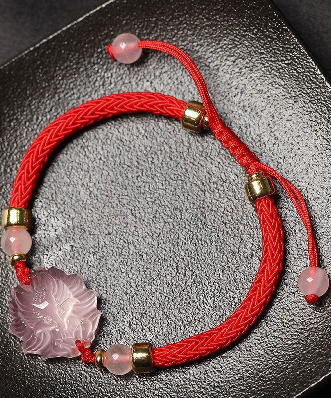 Stilvolles rotes handgestricktes Kristall-Edelstein-Charm-Armband