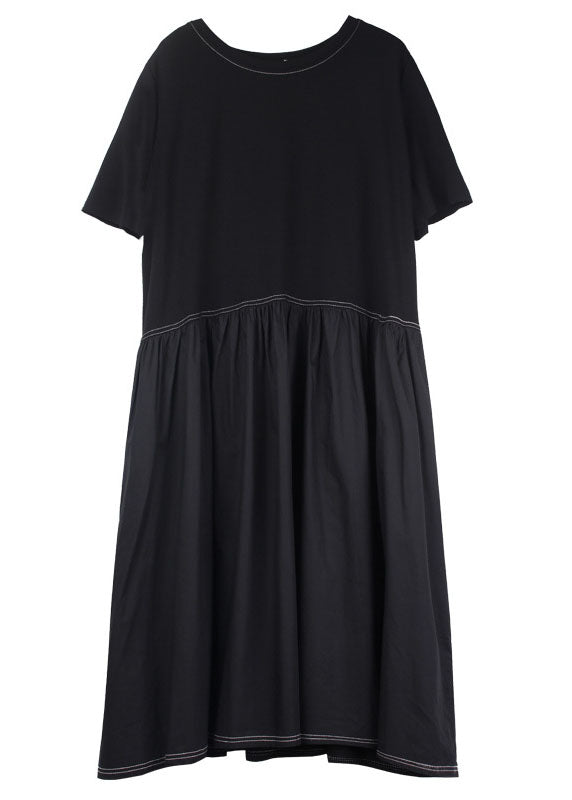 Stilvolle rote O-Ausschnitt Patchwork Baumwolle Kleider Kurzarm