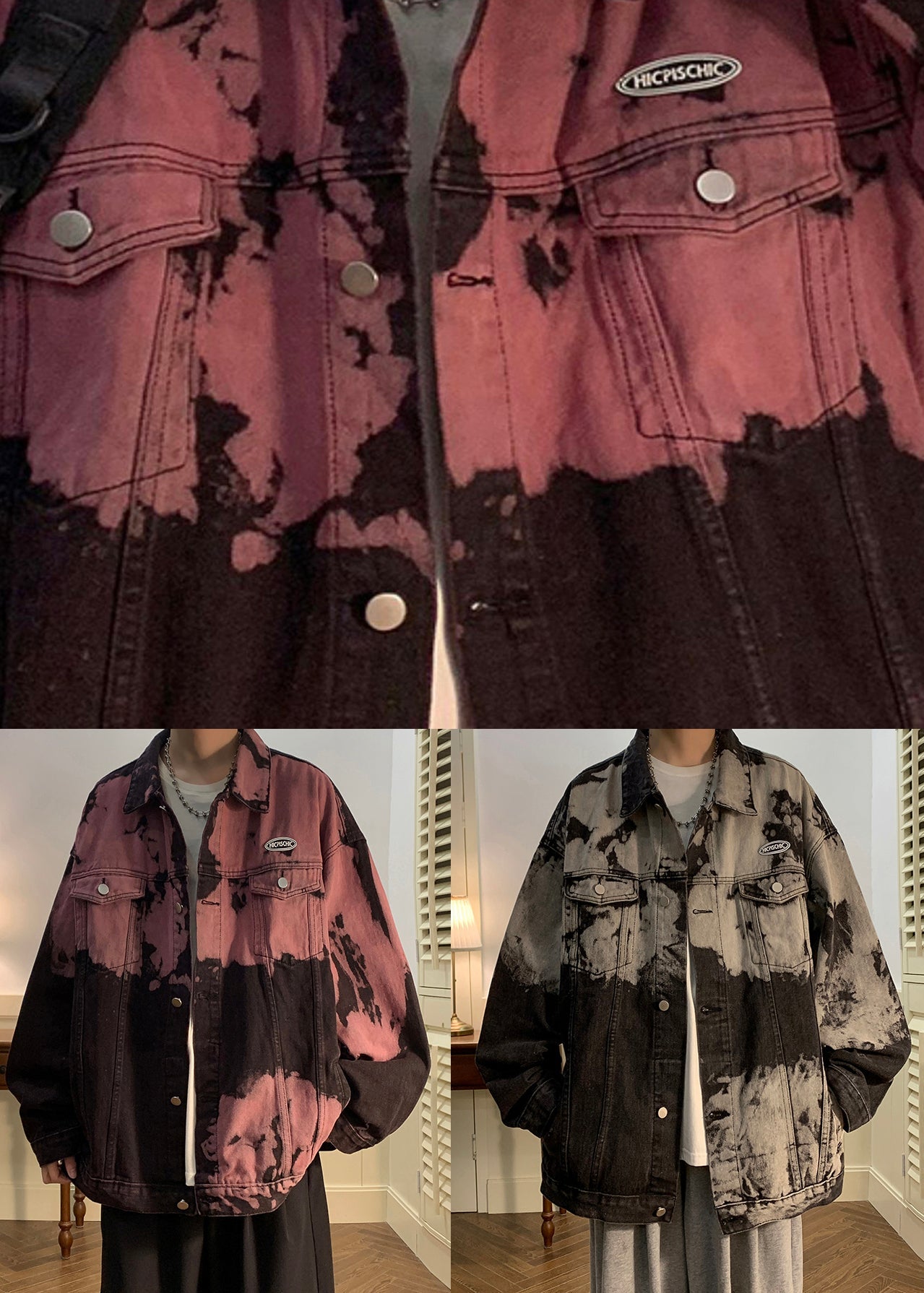 Stylish Rubber Red Tie Dye Pockets Denim Mens Coats Fall