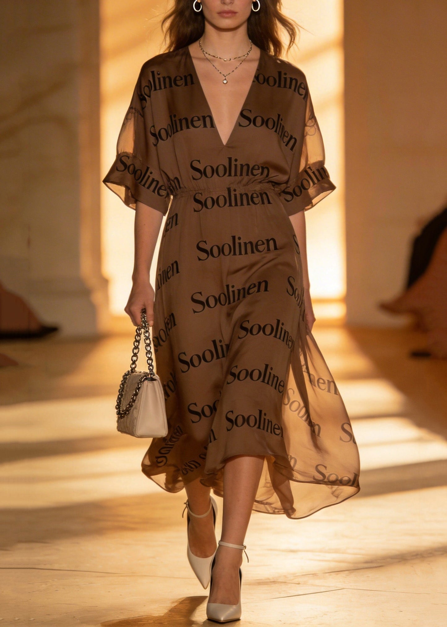 Stylish V Neck Print Chiffon Dress Summer