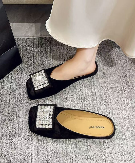 Stylish Versatile Yellow Suede Zircon Slide Sandals