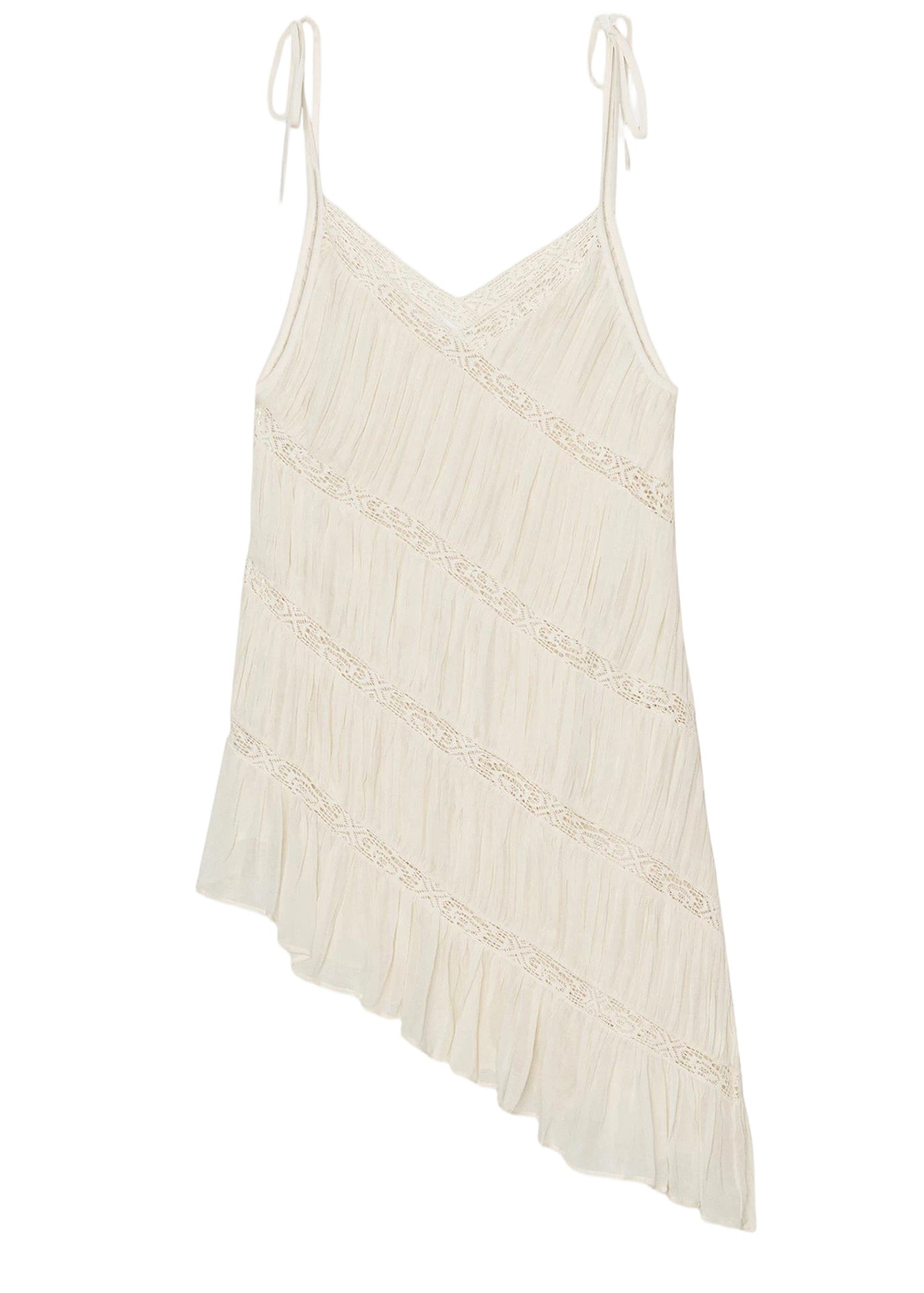 Stylish White Wrinkled Asymmetrical Patchwork Cotton Tops Sleeveless