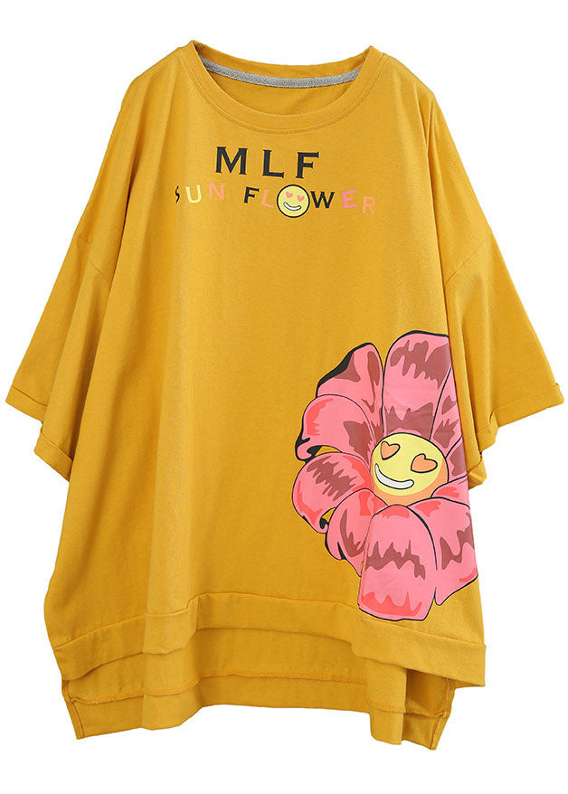 Stilvolles gelbes, lockeres O-Ausschnitt-Print-Design mit niedrigem und hohem Design