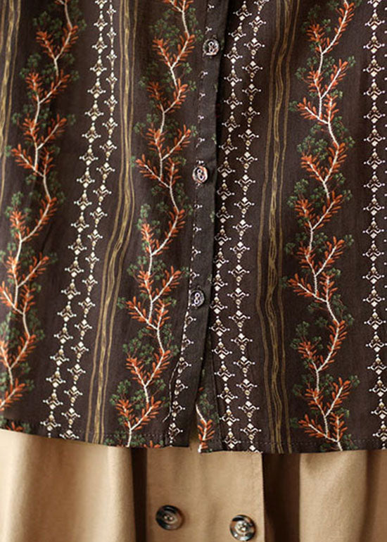 Stilvolle Schokoladenknopf Peter Pan Kragen Print Shirts Frühling