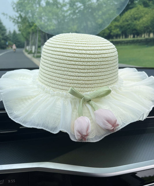 Summer Beige Straw Woven Princess Sunshade Hat